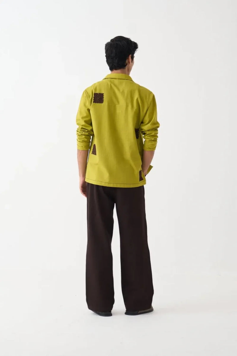 Emb. Patch Pocket Shirt Co-Ord - Dark Brown cotton by Three Men in brown color for men in Singapore