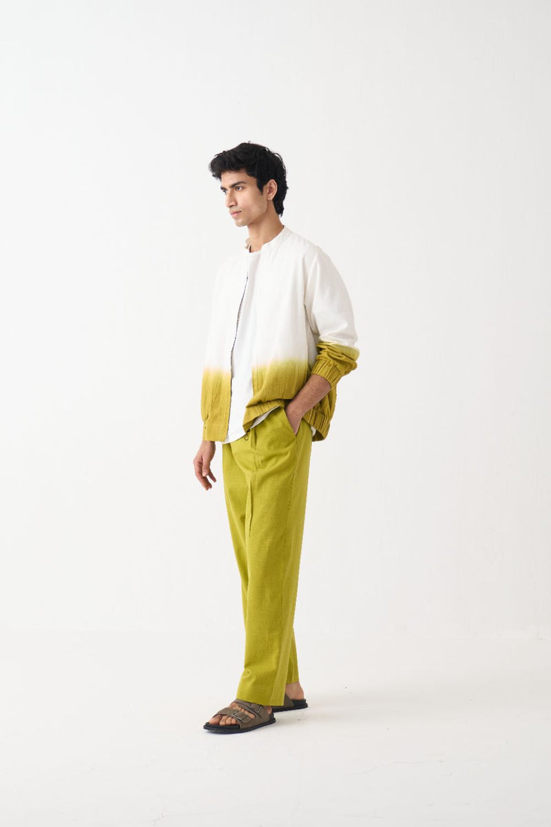 Dip Dye Bomber Jacket - Ivory cotton by Three Men in ivory color for men in Singapore