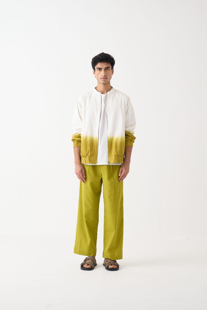 Dip Dye Bomber Jacket - Ivory cotton by Three Men in ivory color for men in Singapore