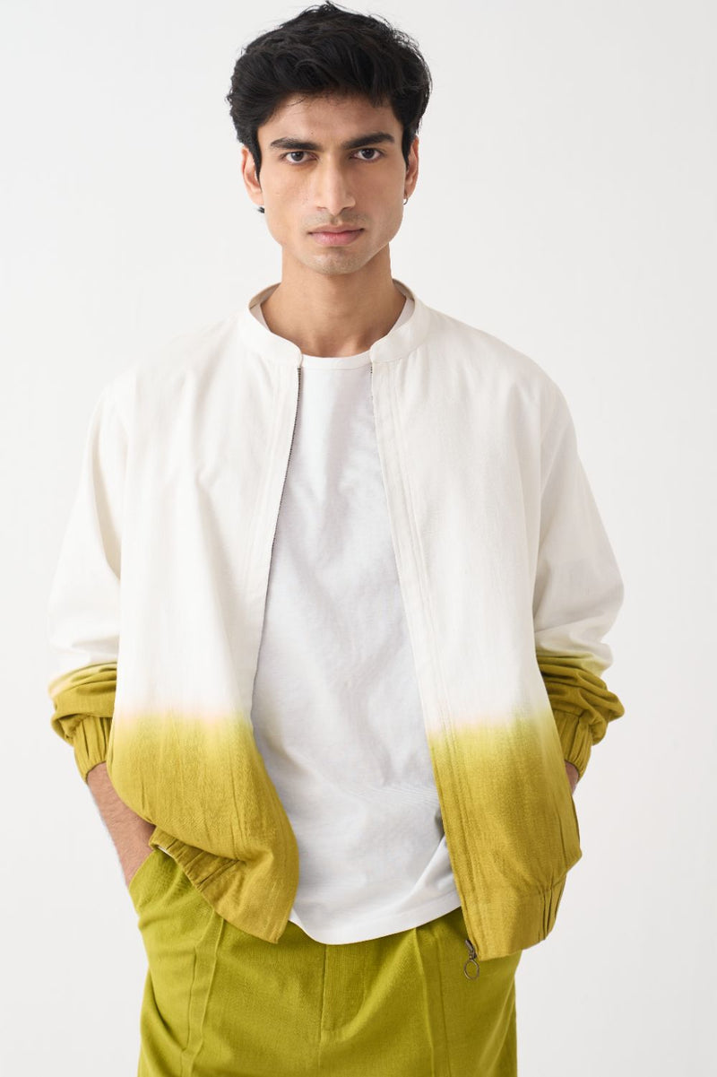 Dip Dye Bomber Jacket - Ivory cotton by Three Men in ivory color for men in Singapore