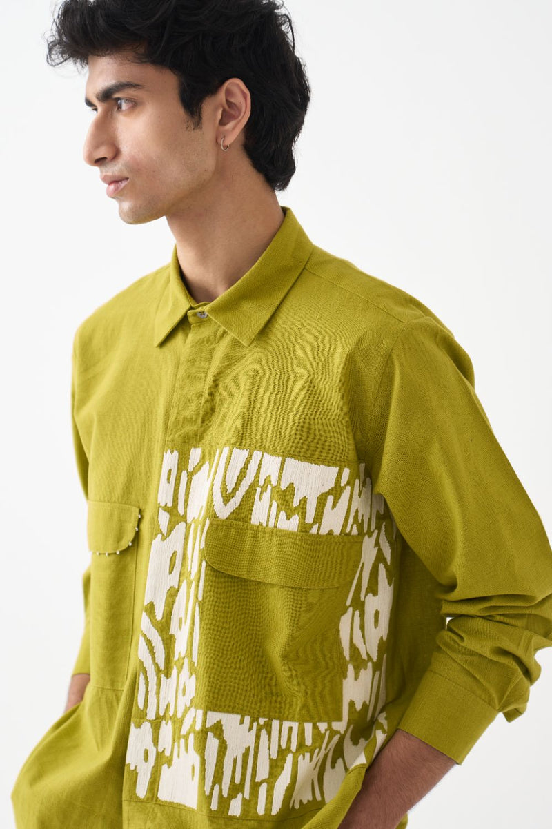 Emb. Patch Detail Shirt Co-Ord 
 - Brown cotton by Three Men in brown color for men in Singapore