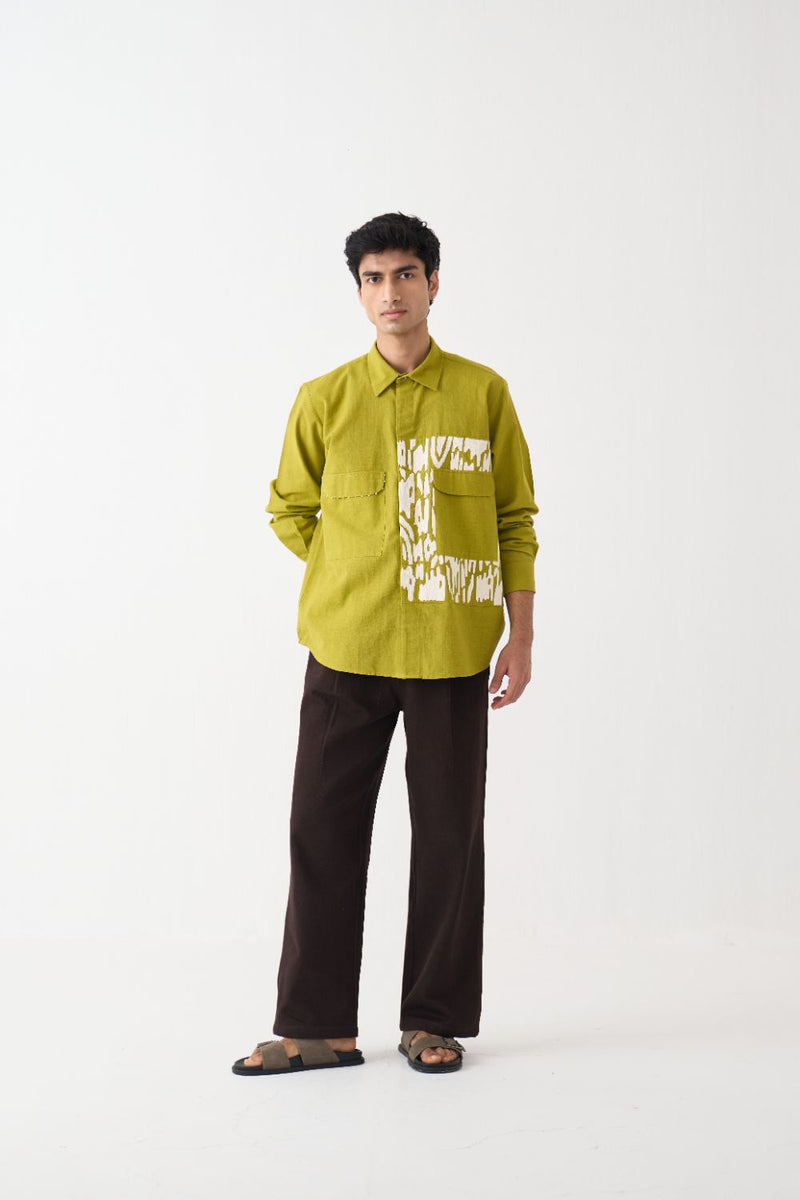 Emb. Patch Detail Shirt Co-Ord 
 - Brown cotton by Three Men in brown color for men in Singapore