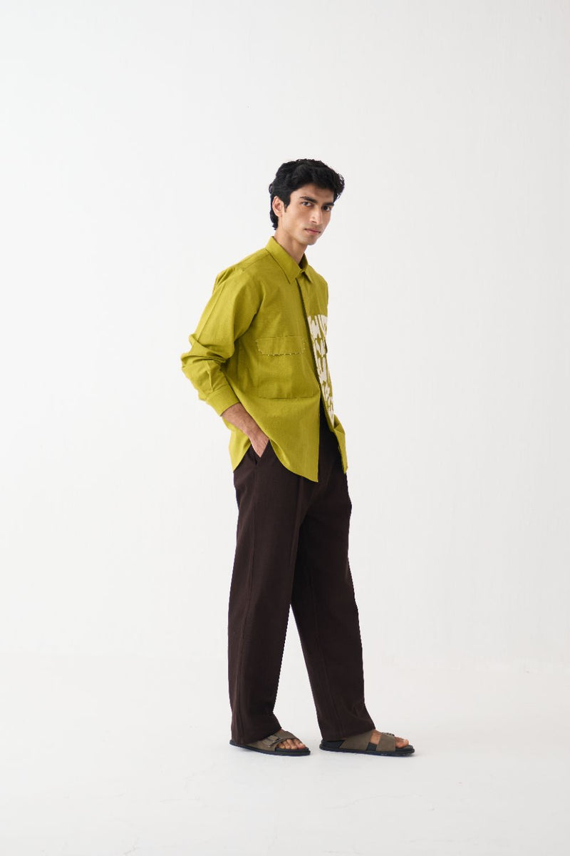 Emb. Patch Detail Shirt Co-Ord 
 - Brown cotton by Three Men in brown color for men in Singapore