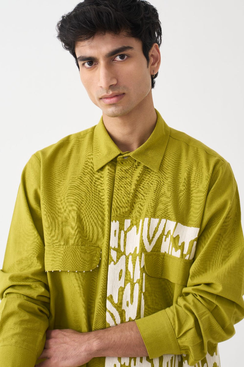 Emb. Patch Detail Shirt Co-Ord 
 - Brown cotton by Three Men in brown color for men in Singapore