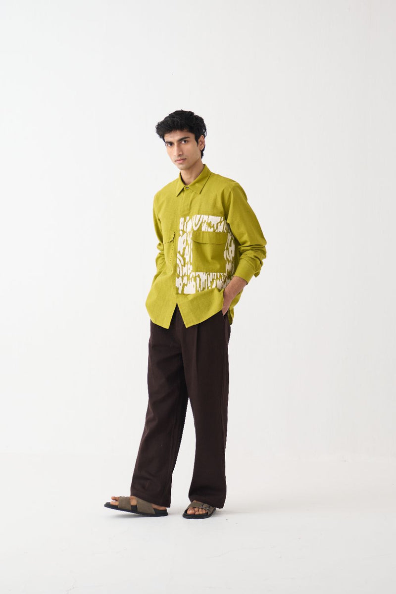 Emb. Patch Detail Shirt Co-Ord 
 - Brown cotton by Three Men in brown color for men in Singapore