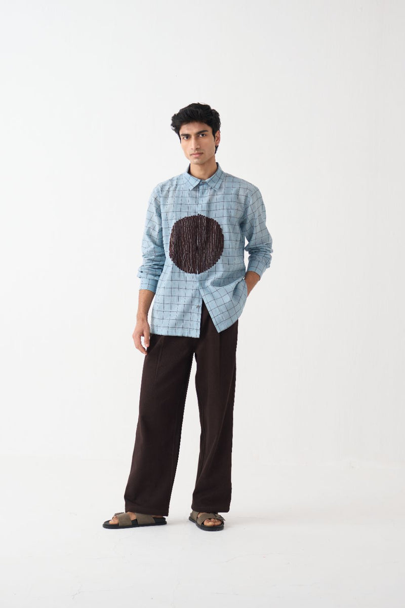 Circle Emb. Shirt Co-Ord - Dark Brown cotton by Three Men in brown color for men in Singapore