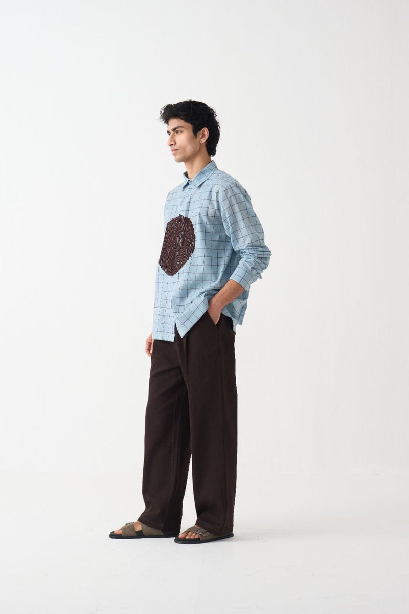 Circle Emb. Shirt Co-Ord - Dark Brown cotton by Three Men in brown color for men in Singapore