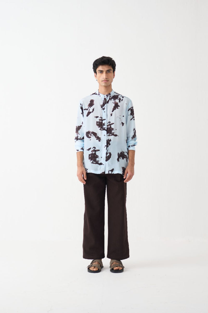 Band Collar Printed Shirt Co-Ord - Dark Brown by Three Men in brown color for men in Singapore