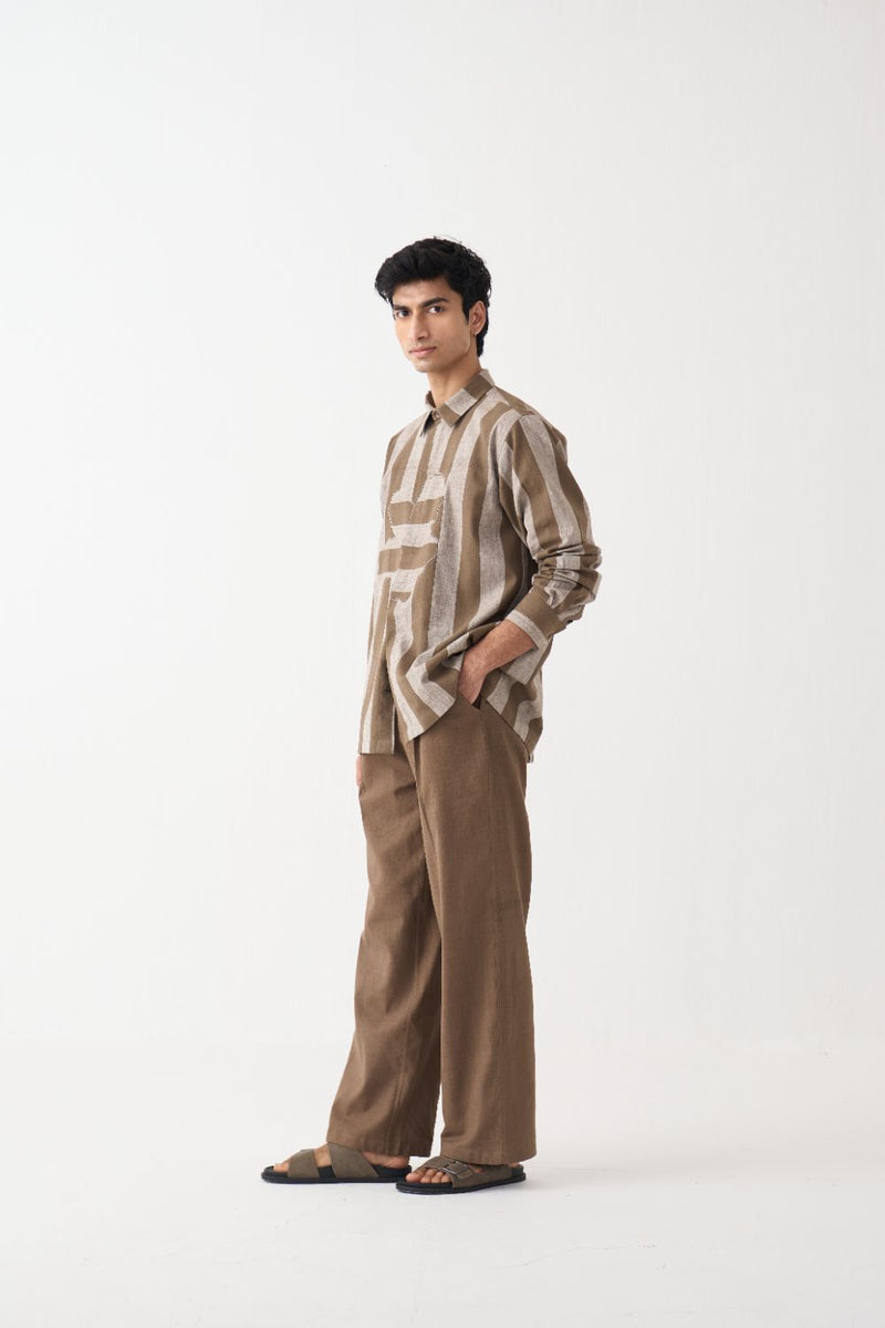 Stripe Floral Applique Shirt Co-Ord - Cedar cotton by Three Men for men in Singapore