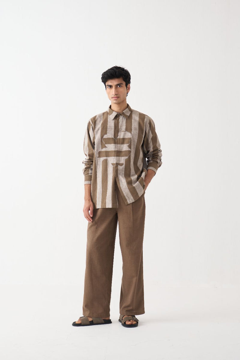 Stripe Floral Applique Shirt Co-Ord - Cedar cotton by Three Men for men in Singapore