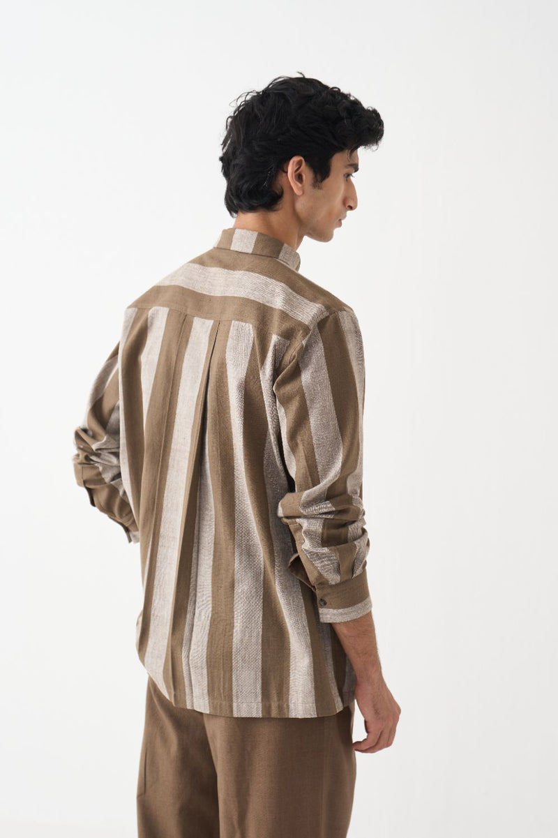 Stripe Floral Applique Shirt Co-Ord - Cedar cotton by Three Men for men in Singapore