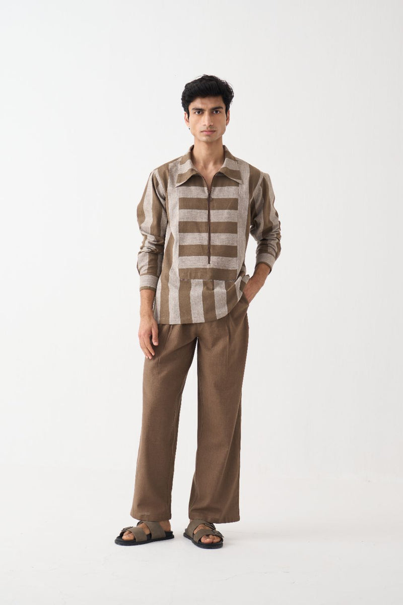 Yoke Zipper Shirt Co-Ord - Cedar cotton by Three Men for men in Singapore