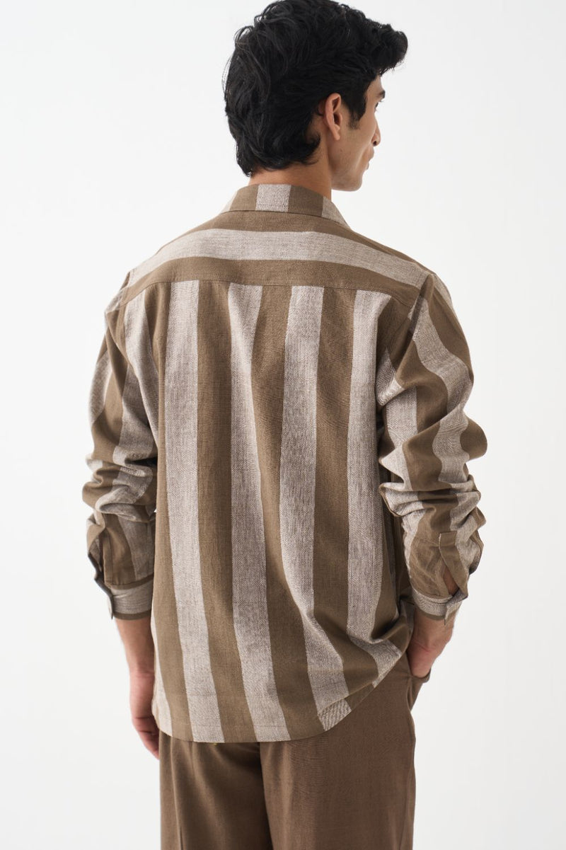 Yoke Zipper Shirt Co-Ord - Cedar cotton by Three Men for men in Singapore