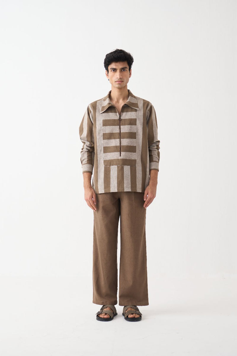 Yoke Zipper Shirt Co-Ord - Cedar cotton by Three Men for men in Singapore