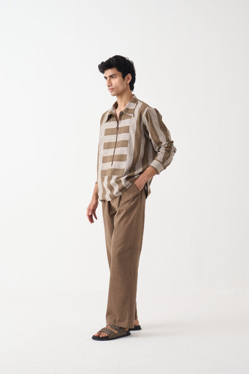 Yoke Zipper Shirt Co-Ord - Cedar cotton by Three Men for men in Singapore