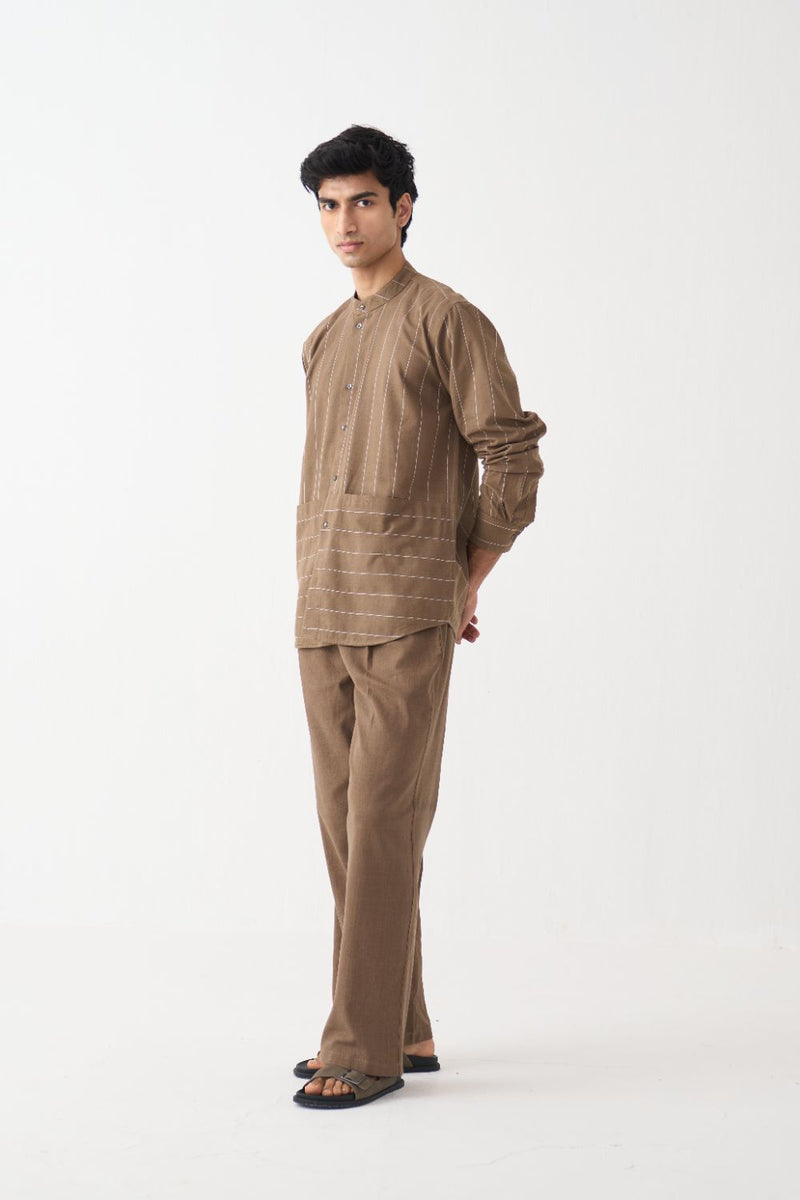 Front Pocket Shirt Co-Ord - Cedar cotton by Three Men for men in Singapore