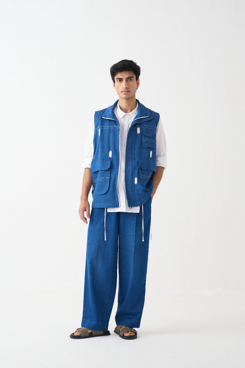 Sleeveless Utility Jacket Co-Ord (Set Of 3) - Blue by Three Men in blue color for men in Singapore