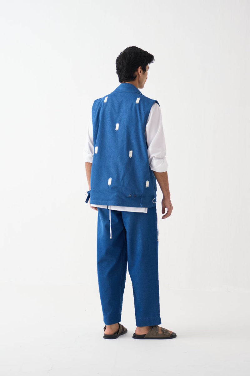 Sleeveless Utility Jacket Co-Ord (Set Of 3) - Blue by Three Men in blue color for men in Singapore