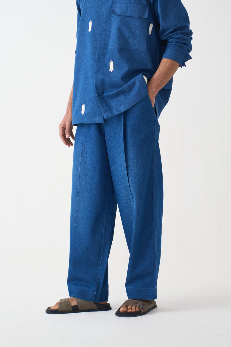 All Over Emb Shirt Co-Ord - Blue by Three Men in blue color for men in Singapore