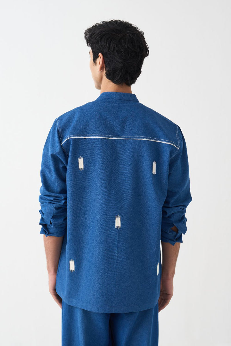 All Over Emb Shirt - Blue by Three Men in blue color for men in Singapore