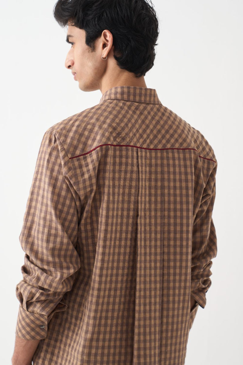 Piping Detail Shirt Co-Ord - Caramel cotton by Three Men for men in Singapore