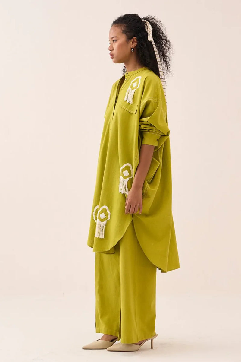 Fringe Bat Sleeve Shirt - Lime cotton by THREE for women in Singapore