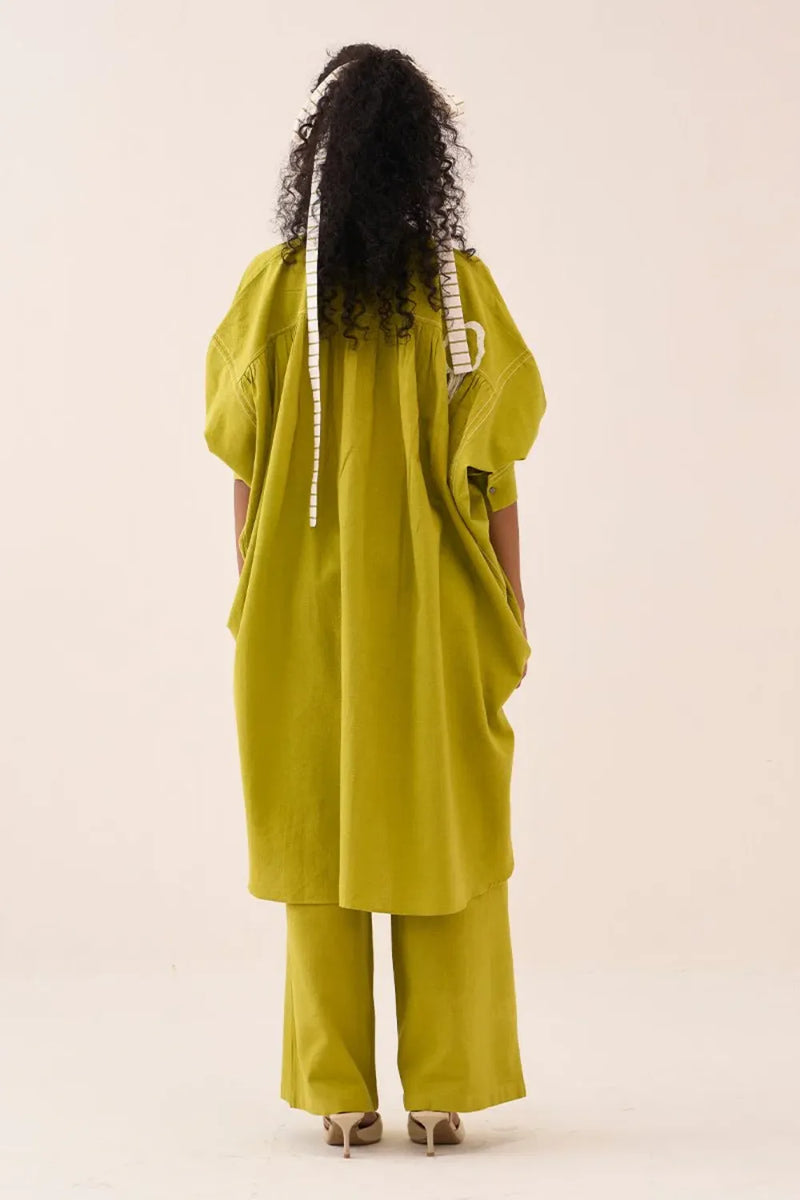 Fringe Bat Sleeve Shirt Co-Ord - Lime (Set Of 2) cotton by THREE for women in Singapore