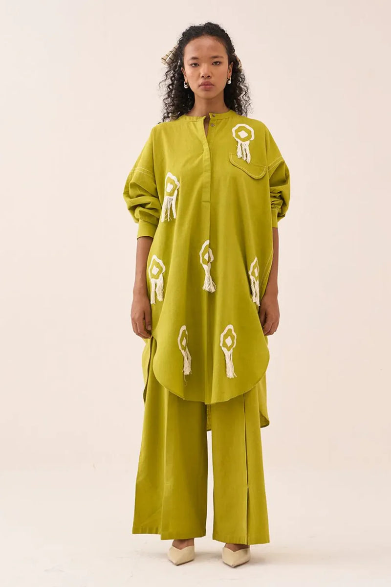 Fringe Bat Sleeve Shirt - Lime cotton by THREE for women in Singapore