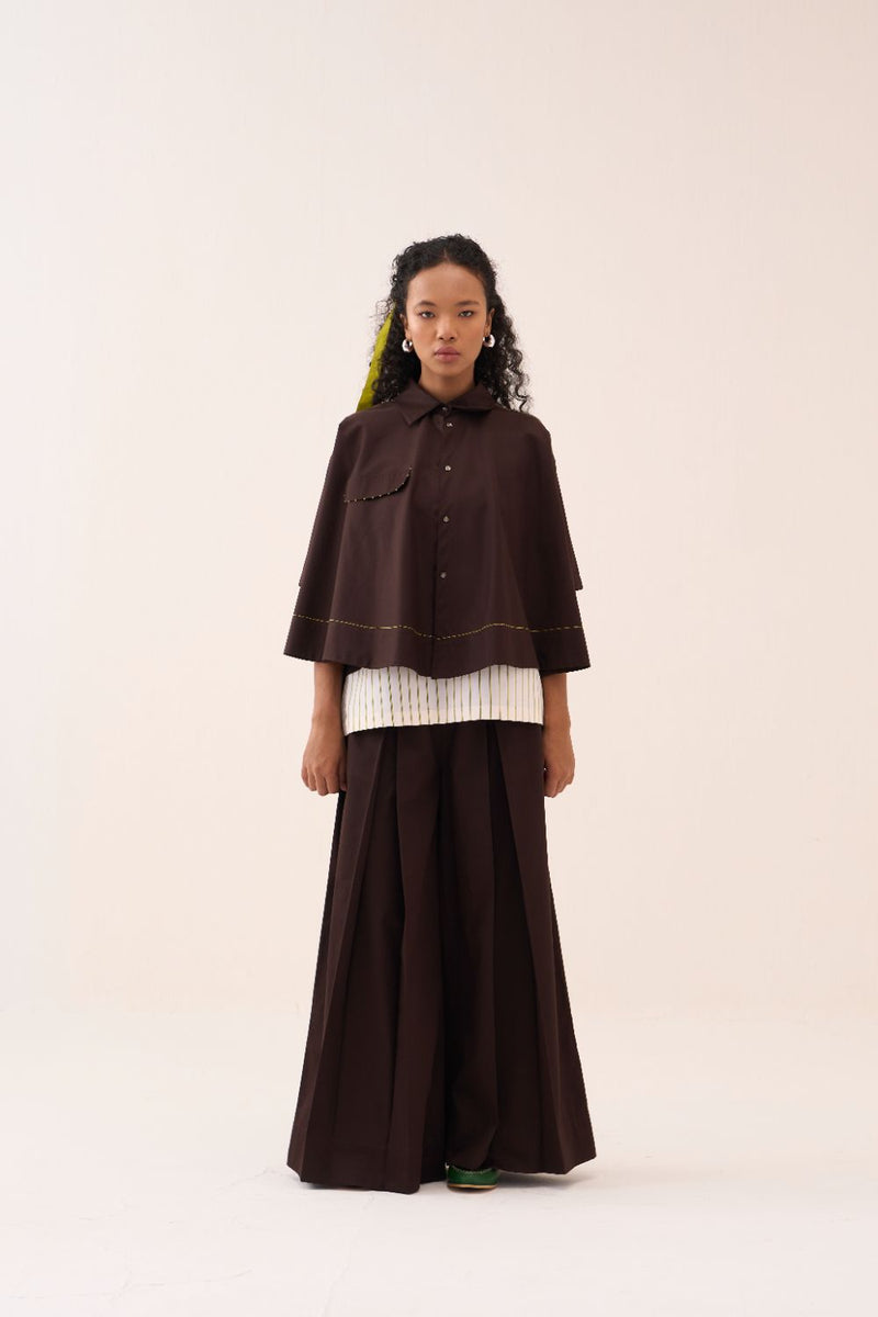 Wide Hem Shirt poplin by THREE in brown color for women in Singapore