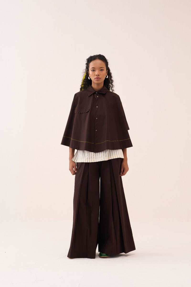 Wide Hem Shirt poplin by THREE in brown color for women in Singapore