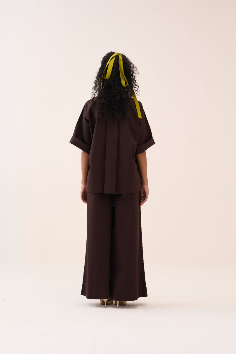 Splash Print Skirt Pant poplin by THREE in brown color for women in Singapore