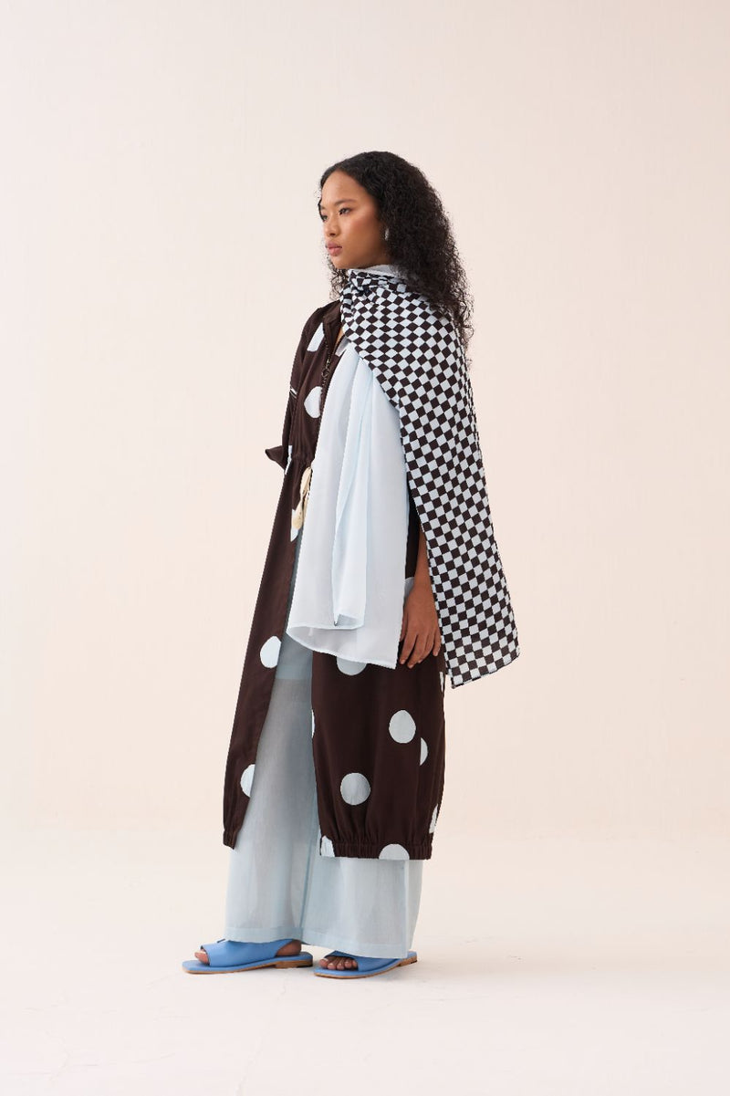 Polka Drawstring Tunic poplin by THREE in brown color for women in Singapore