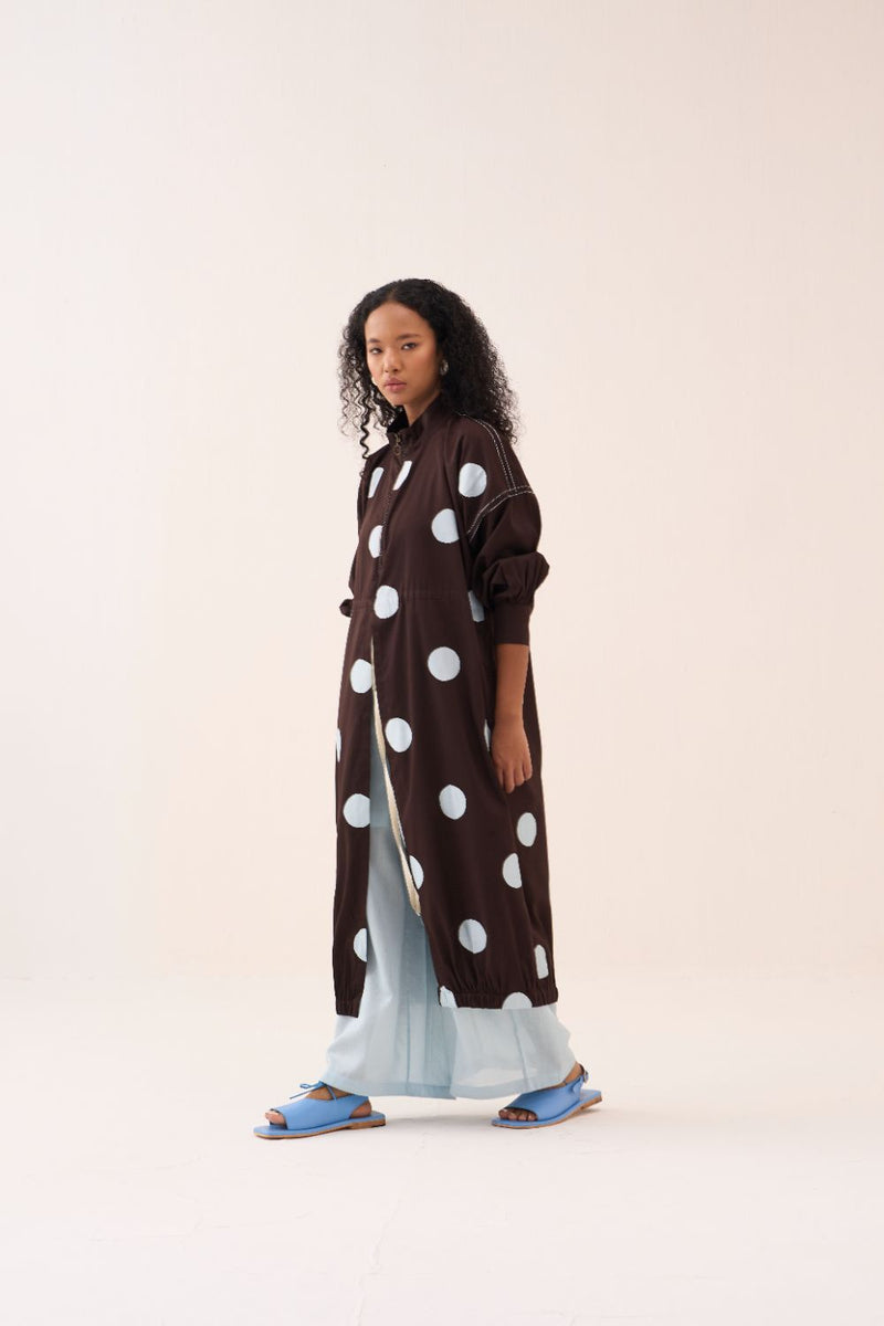 Polka Drawstring Tunic poplin by THREE in brown color for women in Singapore