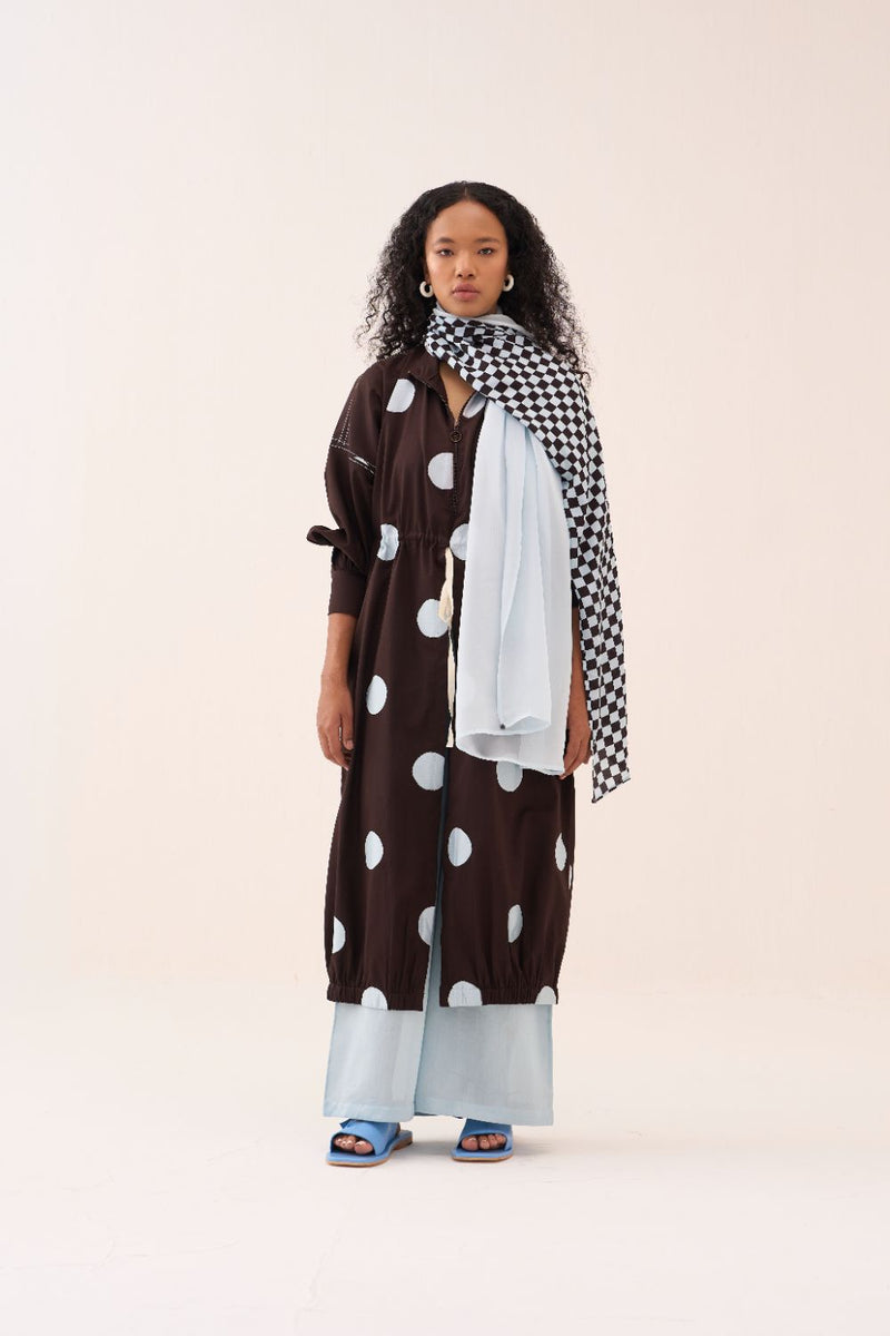 Polka Drawstring Tunic poplin by THREE in brown color for women in Singapore