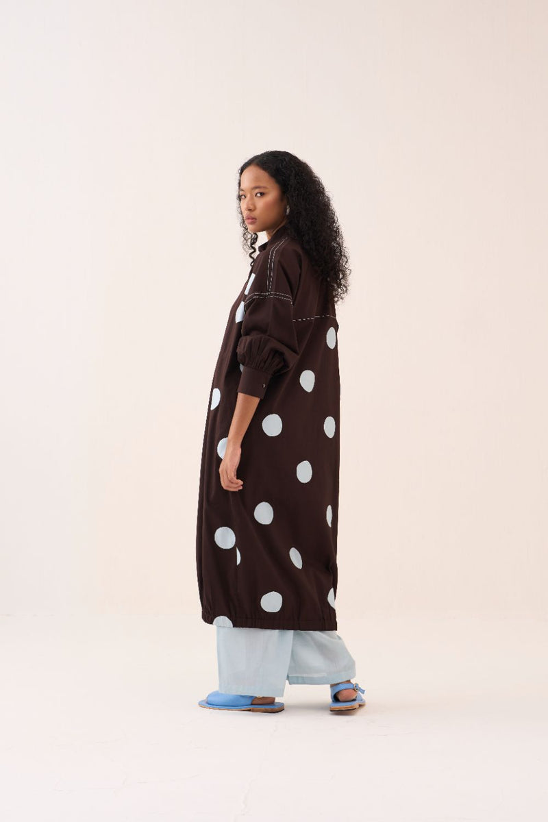 Polka Drawstring Tunic poplin by THREE in brown color for women in Singapore