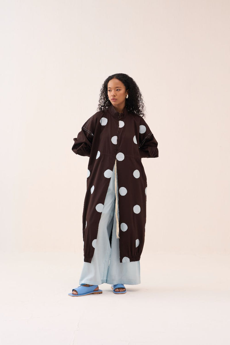 Polka Drawstring Tunic poplin by THREE in brown color for women in Singapore
