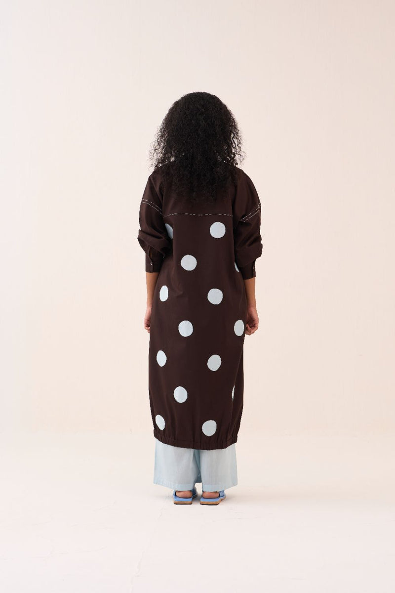Polka Drawstring Tunic poplin by THREE in brown color for women in Singapore