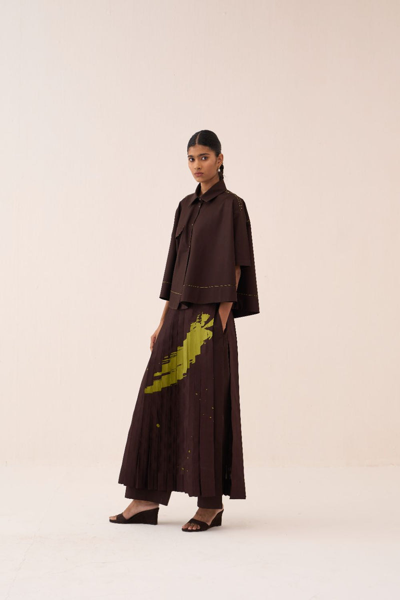 Splash Print Skirt Pant Co-Ord (Set Of 2) poplin by THREE in brown color for women in Singapore