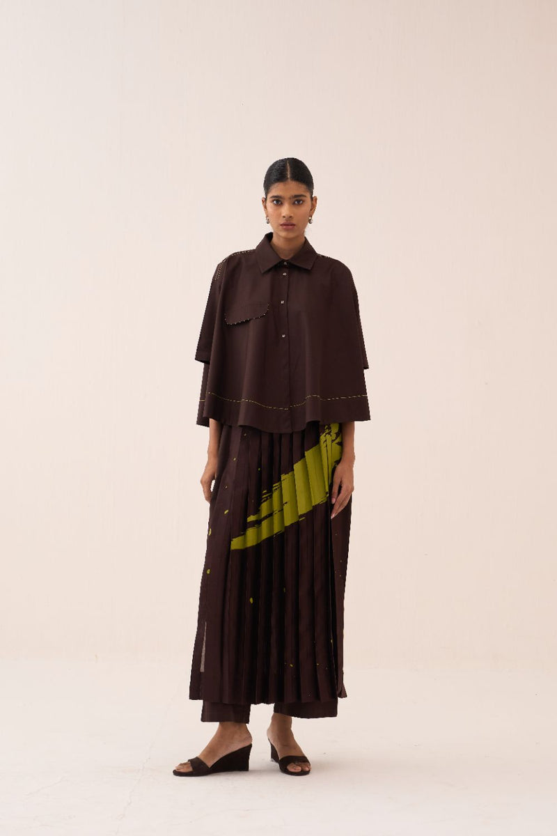 Splash Print Skirt Pant Co-Ord (Set Of 2) poplin by THREE in brown color for women in Singapore