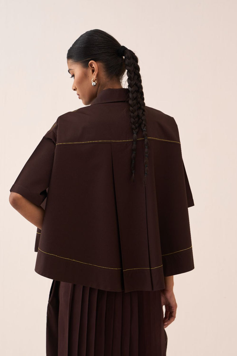 Splash Print Skirt Pant Co-Ord (Set Of 2) poplin by THREE in brown color for women in Singapore
