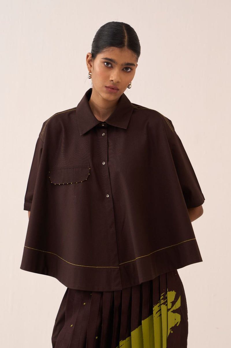 Splash Print Skirt Pant Co-Ord (Set Of 2) poplin by THREE in brown color for women in Singapore