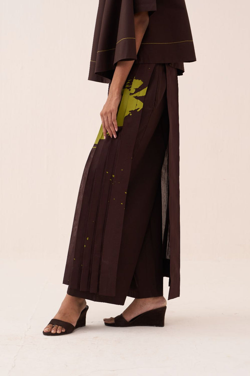 Splash Print Skirt Pant Co-Ord (Set Of 2) poplin by THREE in brown color for women in Singapore