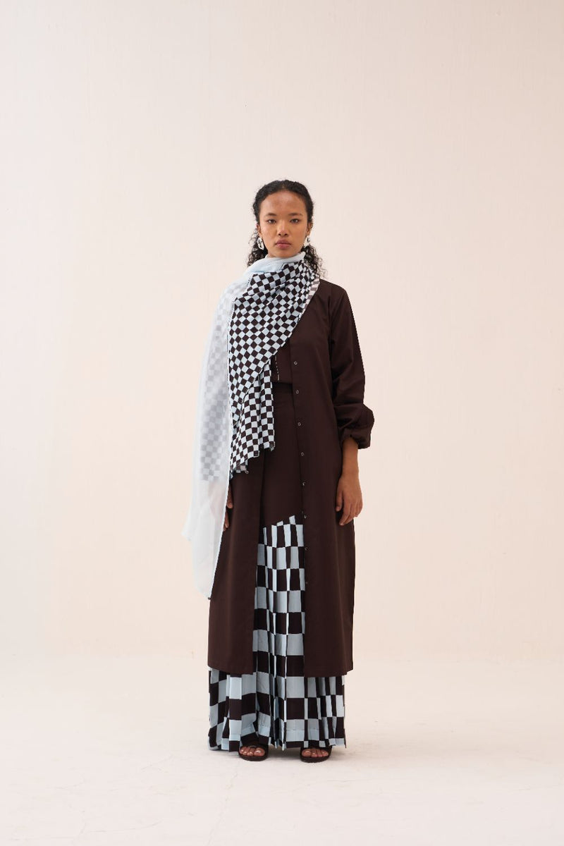 Back Yoke Jacket Co-Ord (Set Of 3) poplin by THREE in brown color for women in Singapore