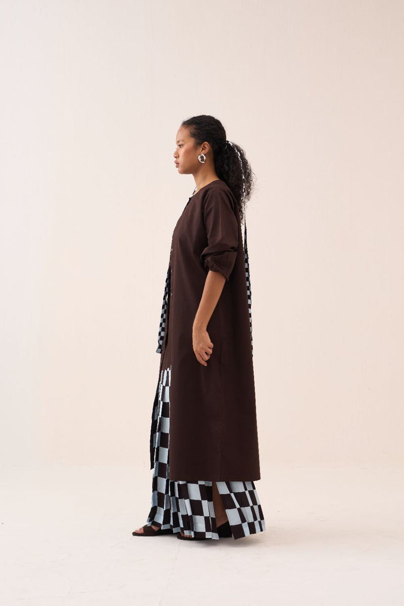Back Yoke Jacket Co-Ord (Set Of 3) poplin by THREE in brown color for women in Singapore