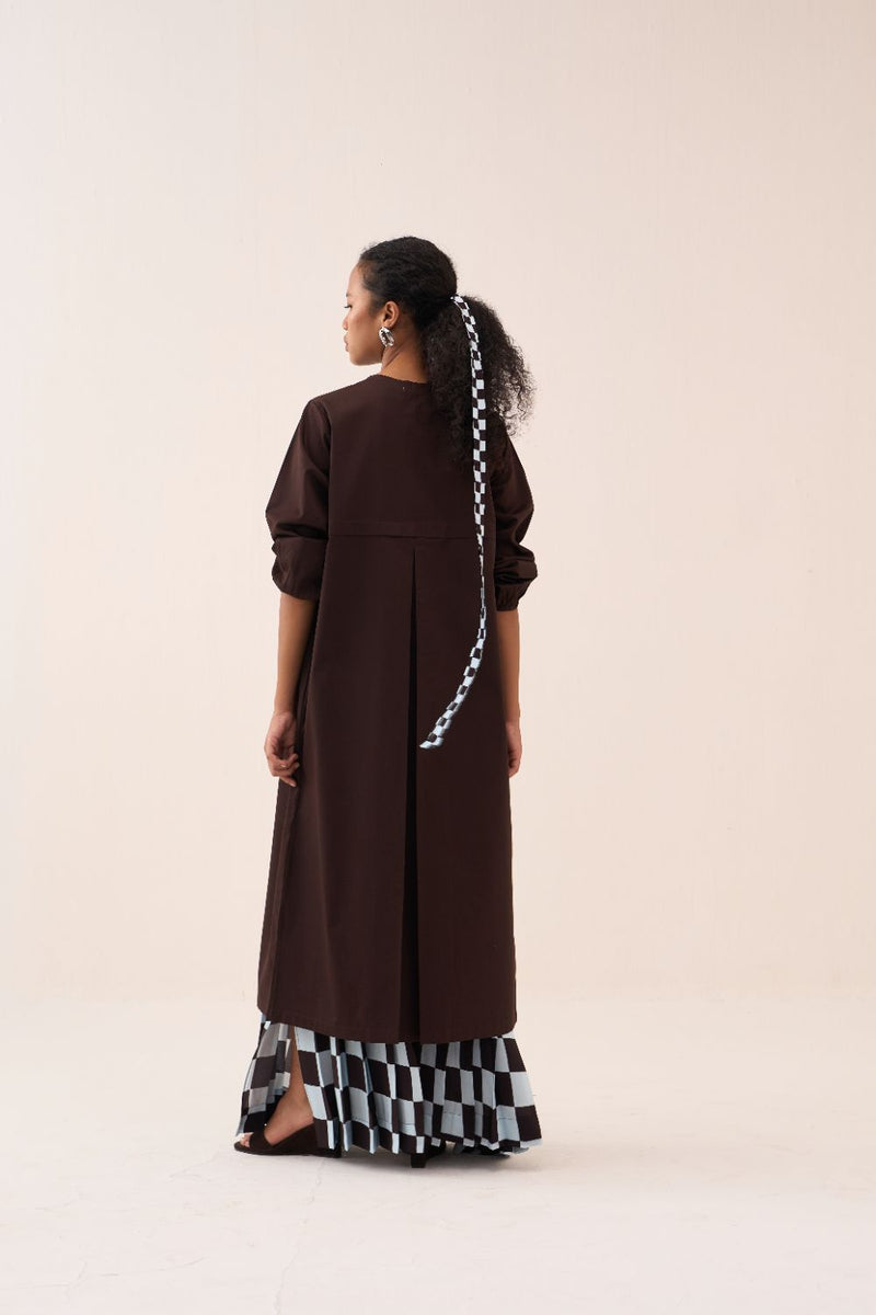 Back Yoke Jacket Co-Ord (Set Of 3) poplin by THREE in brown color for women in Singapore