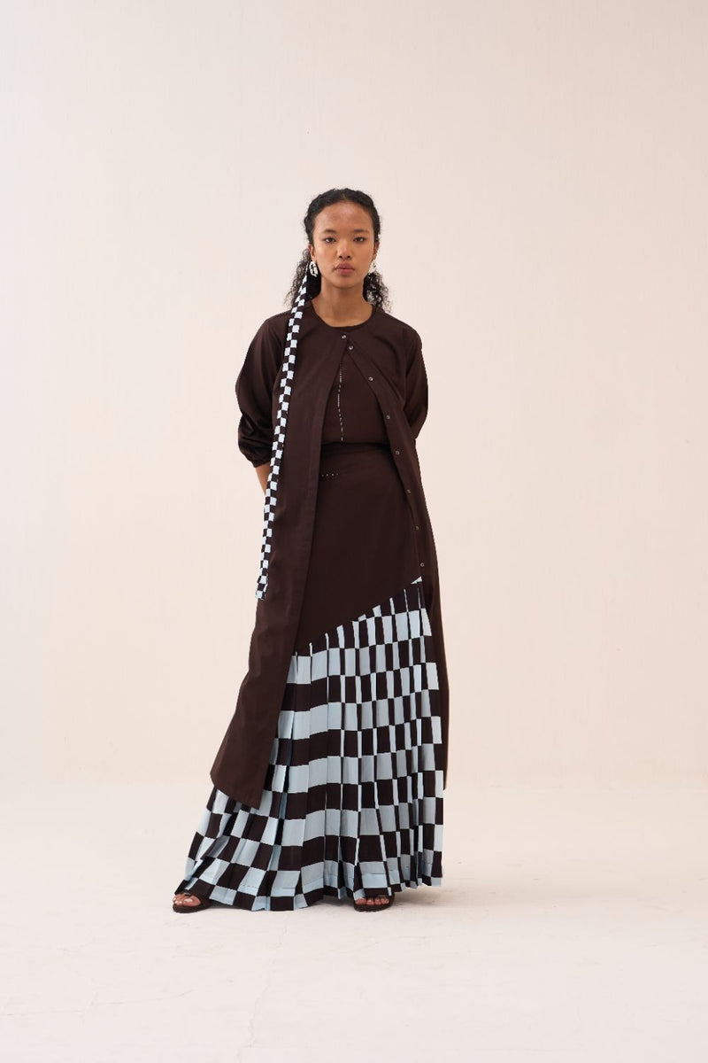 Back Yoke Jacket Co-Ord (Set Of 3) poplin by THREE in brown color for women in Singapore