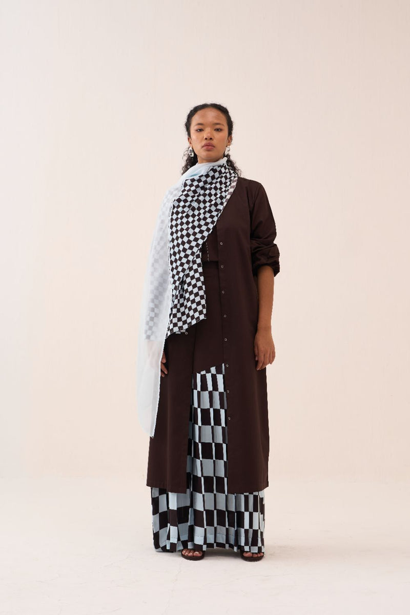 Back Yoke Jacket Co-Ord (Set Of 3) poplin by THREE in brown color for women in Singapore
