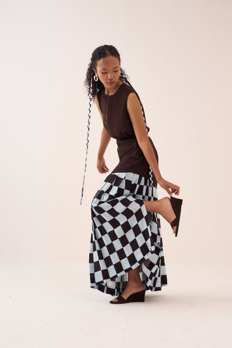 Circular Polka Skirt poplin by THREE in sand color for women in Singapore