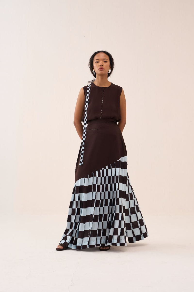 Round Neck Top silk by THREE in brown color for women in Singapore