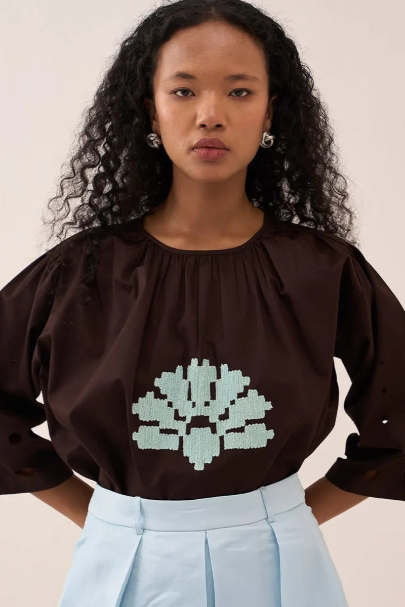 Pleated Skirt chanderi by THREE in blue color for women in Singapore
